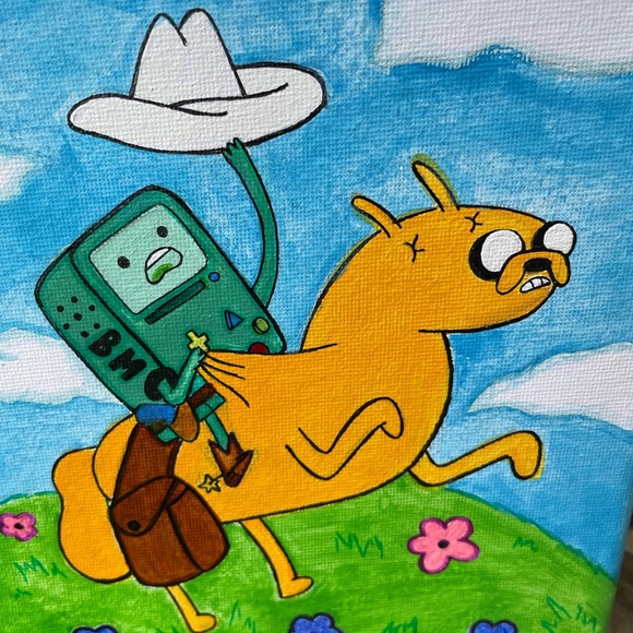 Adventure time cowboy beemo riding Jake the dog hand painted canvas art - Picture 6 of 16